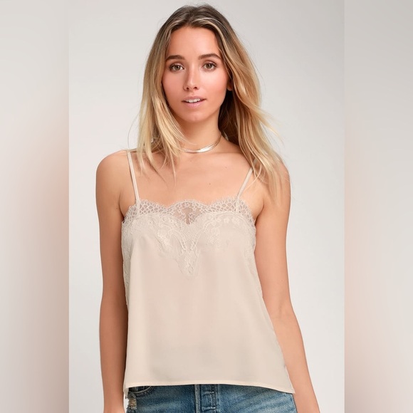 Lulus Tops - Lulus Maddox Ivory Satin Lace Cami